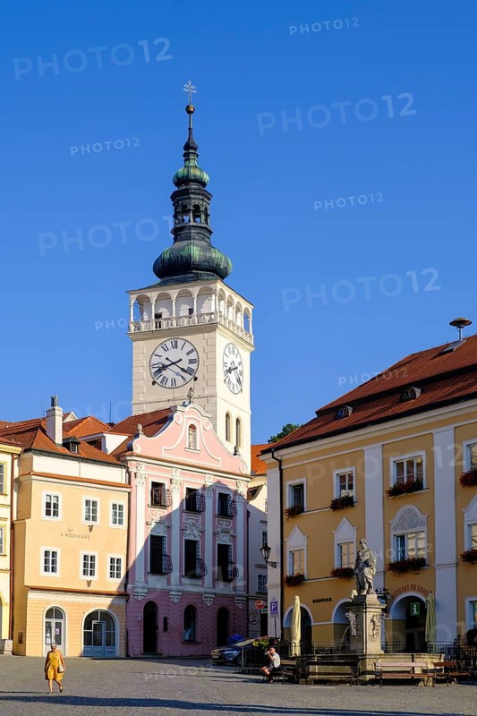 Market square with St Wenceslas Church, Old Town, Mikulov, Breclav district, Jihomoravský region, South Moravia, Czech Republic, Europe