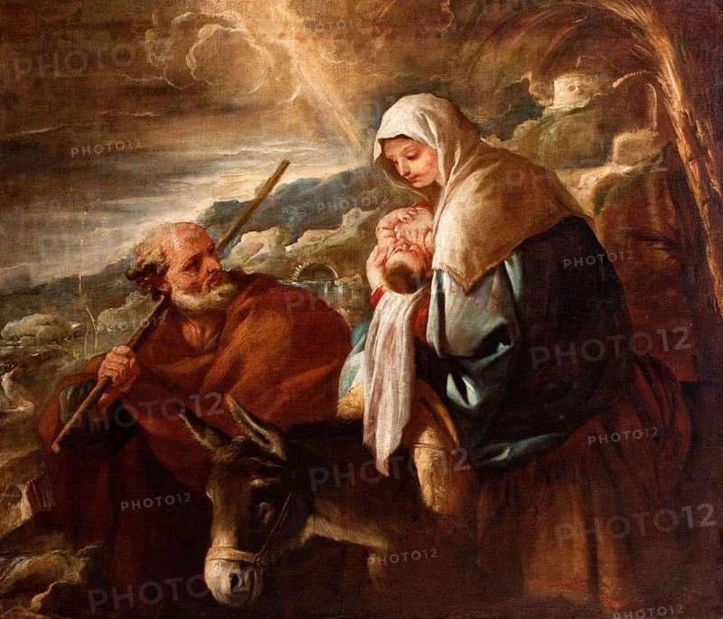 Flight into Egypt (1690-1705), painting by Luca Giordano (Italian, 1634-1705), Historically, digitally restored reproduction of a 17th-century original, exact date unknown, Flight into Egypt (1690 -1705), painting made by Luca Giordano (Italian, 1634-1705), Historically, digitally restored reproduction of a 17th-century original, exact date unknown