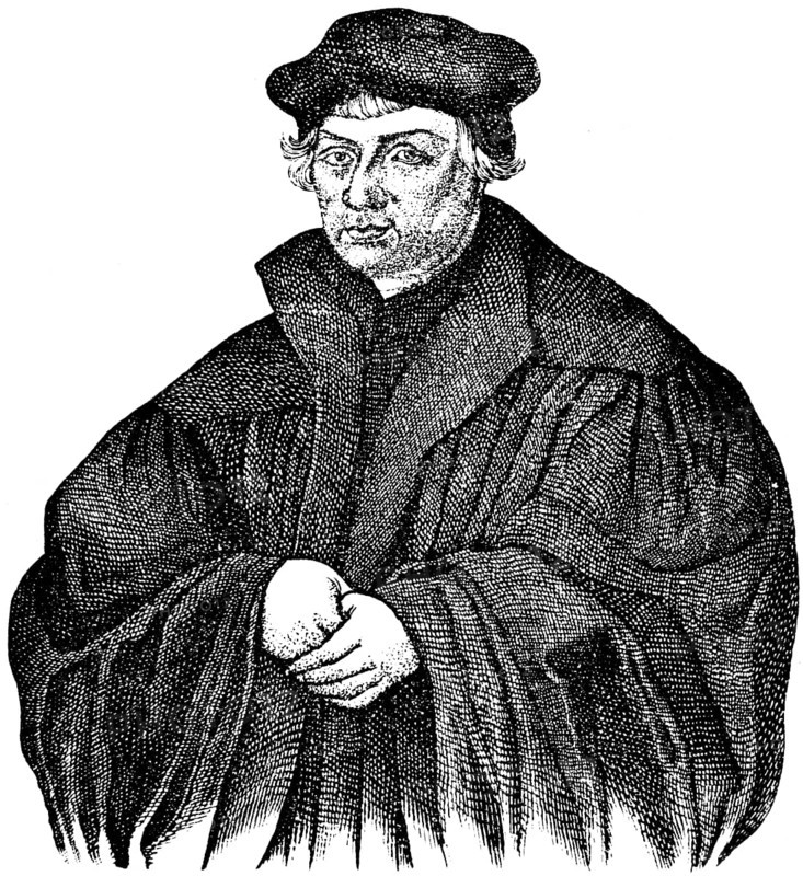Johannes Bugenhagen (1485-1558) after a painting by Lucas Cranach 1543, Doctor Pomeranus, German reformer, confidant and companion of Luther, author of church ordinances, portrait, historical illustration 1883