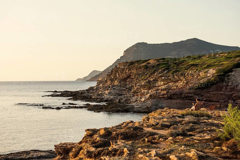 Coast with steep cliffs, sunset, Capo Caccia, near Alghero, Sardinia, Italy, Europe