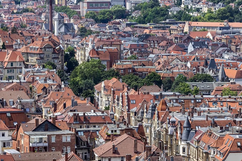 City view of Stuttgart. View of the roofs and facades of Stuttgart-Süd with Liststraße. Stuttgart, Baden-Württemberg, Germany, Europe