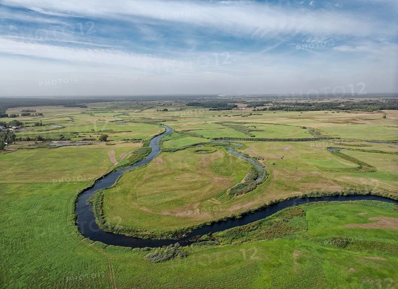 The meandering Biebrza River in the Biebrza National Park in northern Poland. Goniadz, Podlasie, Poland, Europe