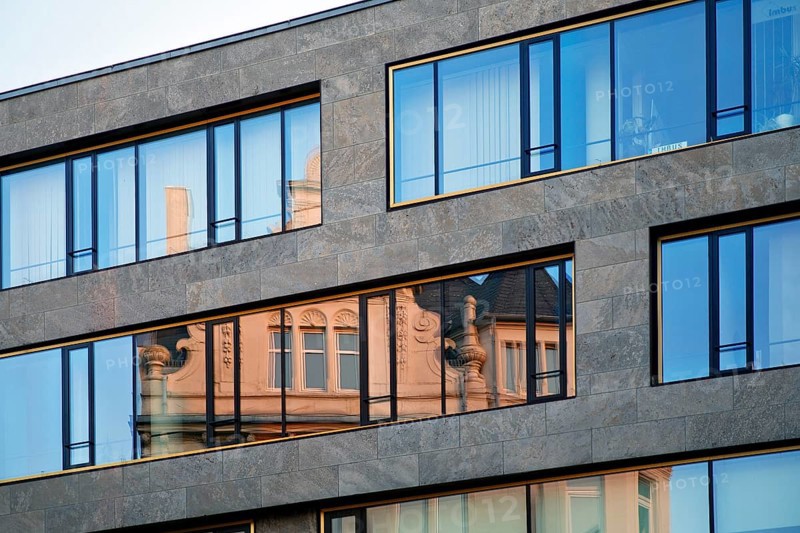 Old architecture reflected in a modern functional building, architectural contrast, Braunschweig, Lower Saxony, Germany, Europe