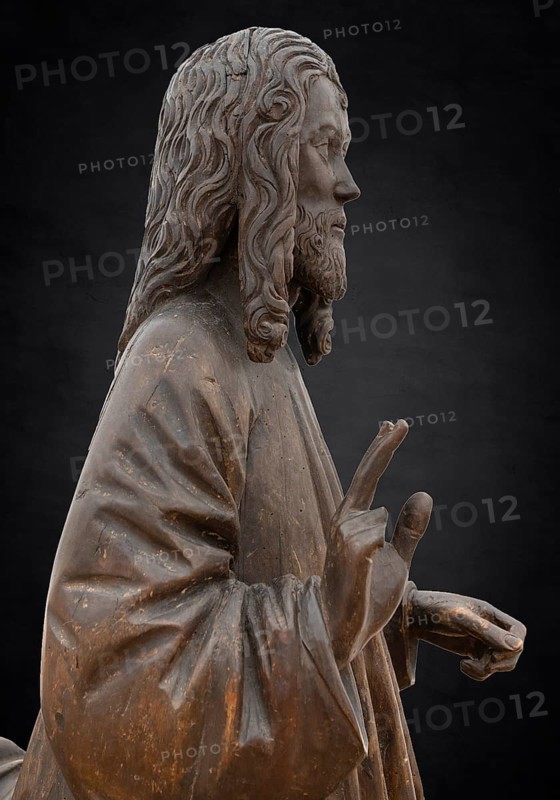 Christ on the Palm Donkey, c. 1500, detail, on dark background, Zeppelin Museum, Friedrichshafen, Baden-Württemberg, Germany, Europe