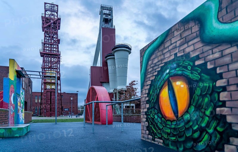 Shaft complex of the former Schlägel & Eisen coal mine, Shaft 3/4/7, Herten, North Rhine-Westphalia, Germany, Shaft complex of the former Schlägel & Eisen coal mine, Shaft 3/4/7, Parkour facility, Herten, North Rhine-Westphalia, Germany, Europe