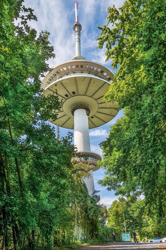 Television tower near Hausberge, district of Porta Westfalica, Weser Valley, Weserbergland, North Rhine-Westphalia, Germany, Europe
