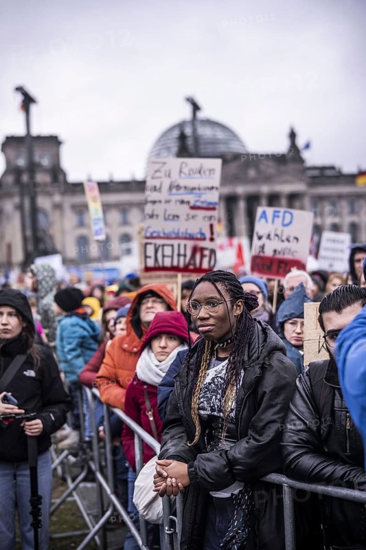 150, 000 people gather around the Bundestag in Berlin to build a human wall against the shift to the right in society. We are the firewall chanted demonstrators from a wide range of social groups. Recordings on 03.02.2024 in Berlin