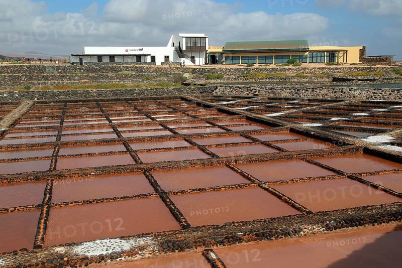 Evaporation of sea water in salt pans, Museo de la Sal, Salt museum, Las Salinas del Carmen, Fuerteventura, Canary Islands, Spain, Europe