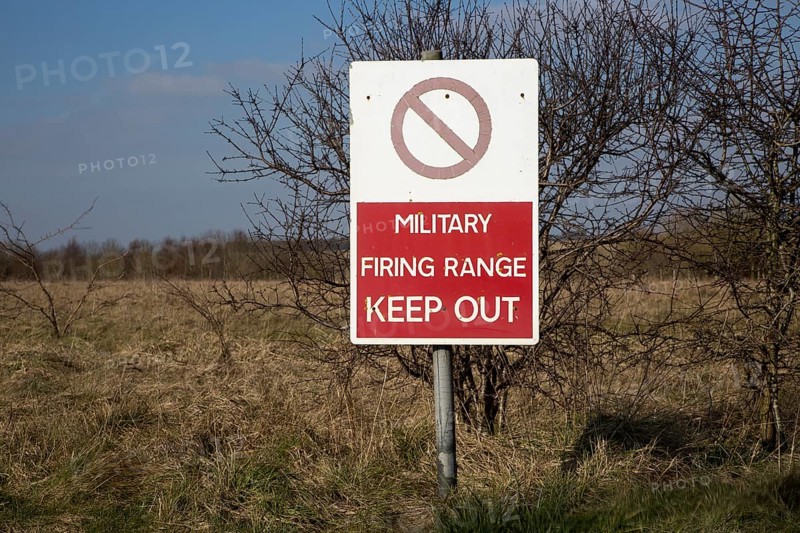 Military firing range Keep Out sign, Imber Range, Salisbury Plain military training area, Wiltshire, England, UK