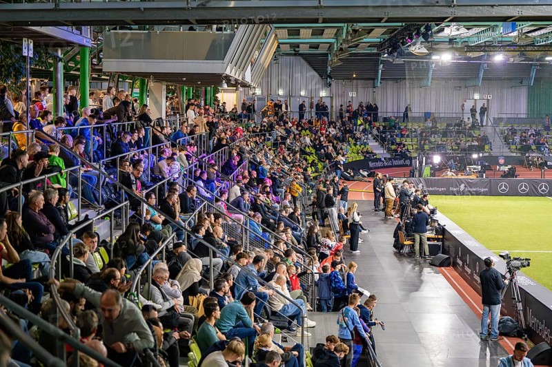 A crowd attentively watches a sporting event in a hall, Mercedes Benz Junior Cup, Glaspalast Sindelfingen, Germany, Europe