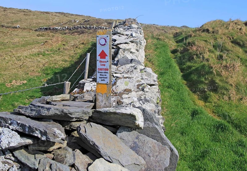 Coastal footpath and sign on cliff path, Cape Clear Island, County Cork, Ireland, Irish Republic, Europe