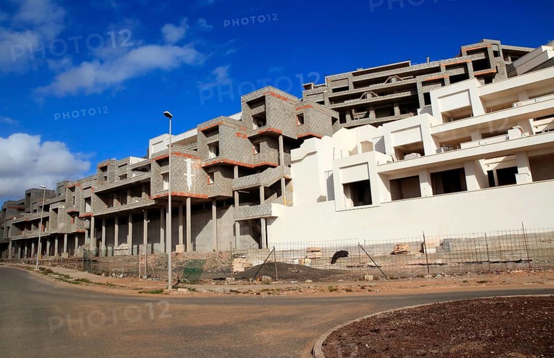 Concrete shells of uncompleted housing in the Castillo development, Caleta de Fuste, Fuerteventura, Canary Islands, Spain, Europe