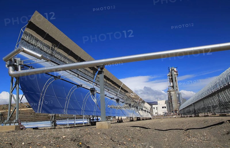 Curved concave reflector panels desalinisation plant at the solar energy scientific research centre, Tabernas, Almeria, Spain, Europe