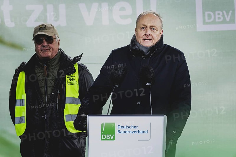 Joachim Rukwied, President of the German Farmers' Association (DBV), pictured during the farmers' protests in Berlin, 15 January 2024. 10, 000 participants are expected on Monday as part of the farmers' protest week. They are protesting un