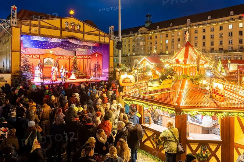The Dresden Striezelmarkt is a Christmas market in Dresden. It has been held in Advent since 1434, usually on the Altmarkt square, and attracts an average of around two million visitors every year. It is the oldest certified Christmas market in Germany, Dresden, Saxony, Germany, Europe