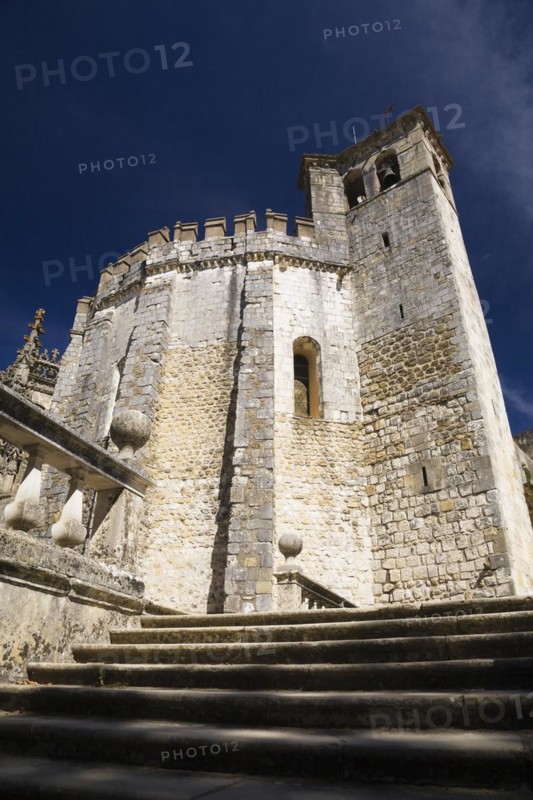 Fortified structure with bell tower, parapets and battlements, The Convent of Christ, Tomar, Portugal, Europe