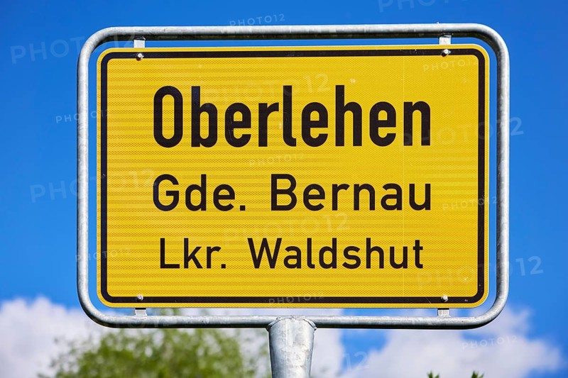 Town entrance sign against blue sky to the Oberlehen district, Bernau im Black Forest, Black Forest, Waldshut district, Baden-Württemberg, Germany, Europe