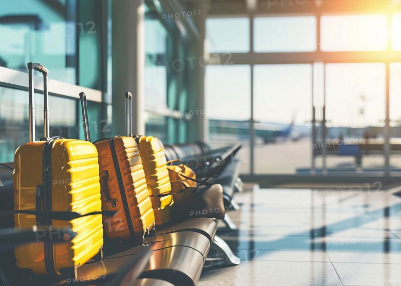 Passenger travel suitcases and bags in the airport terminal, concept of travel and vacation, AI generated
