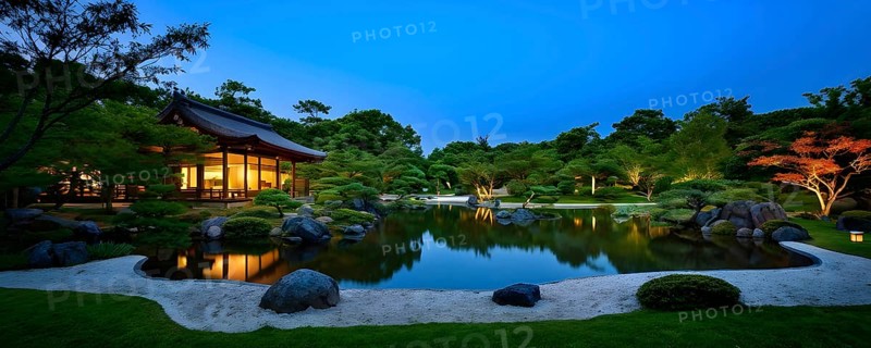 Zen garden bathed in the soft glow of dawn as a serene symbol for relaxation, AI generated