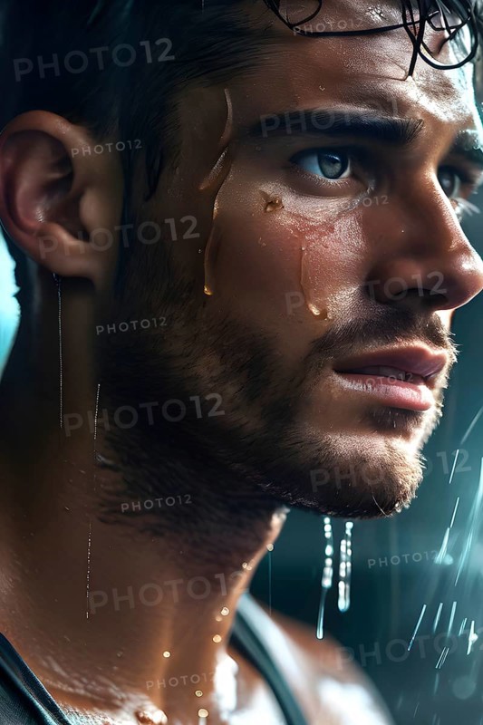 Portrait of sweating man after workout, AI generated