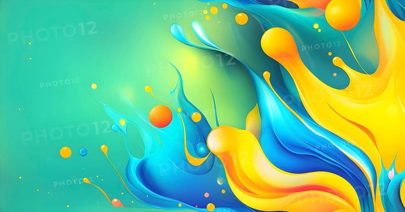 Abstract wallpaper with colorful blobs and liquid shapes on a green background, AI generated