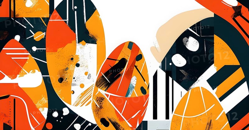 Illustration of an abstract Easter egg design with geometric patterns, bold colors, and a mix of textures, creating a modern and dynamic look, AI generated