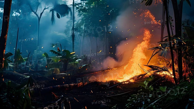 Destructive act of fire clearing within the amazon rainforest, AI generated