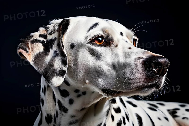 Dalmatian dog portrait, isolated on black background, ai generated, AI generated