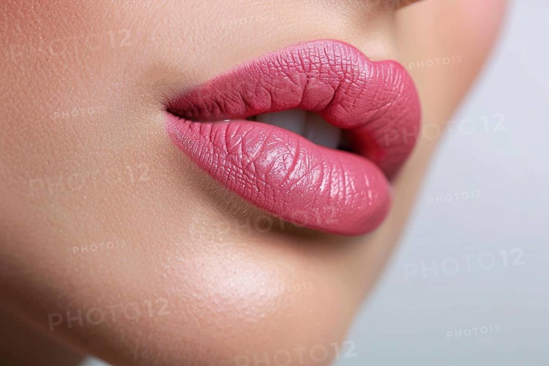 Close up of woman's mouth with pink lipstick. Generative AI, AI generated