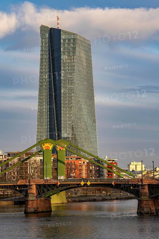 The building of the European Central Bank, ECB, on the Main, Flößerbrücke, in Frankfurt, Hesse, Germany, Europe