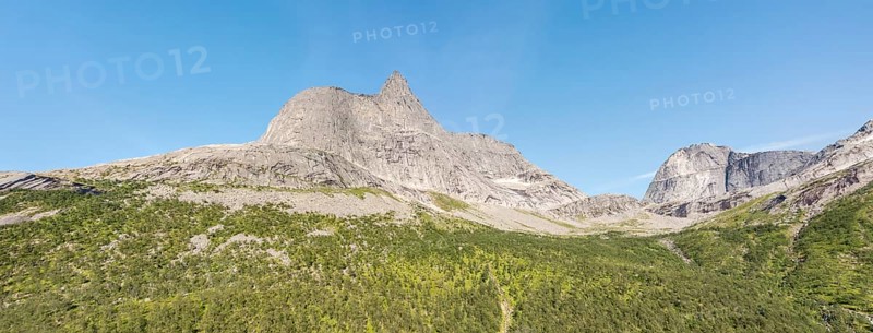 Panorama aerial view of Mt. Stetind, famous norwegian mountain, northern Norway