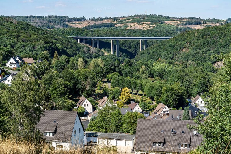 A45 motorway, the Rahmede viaduct, which is totally closed due to massive damage to the supporting structure and is being blown up and rebuilt, Lüdenscheid, North Rhine-Westphalia, Germany, Europe