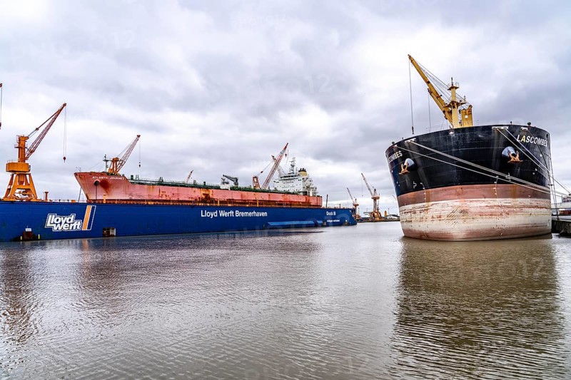 Lloyd Werft, dry dock, freighter Atlantic Journey, shipyard in the overseas harbour of Bremerhaven, Bremen, Germany, Europe