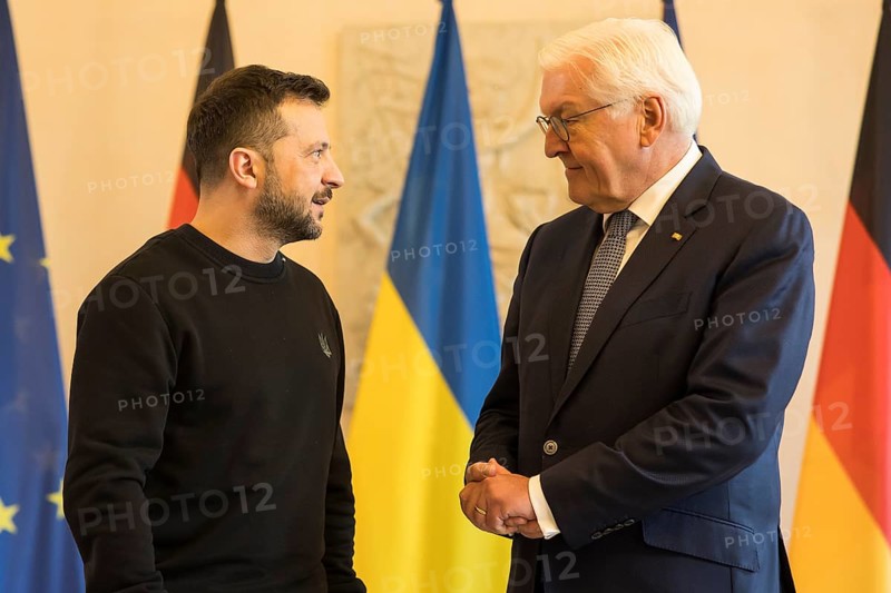 Volodymyr Selensky (President of Ukraine) after his entry in the guest book with Frank-Walter Steinmeier (President of the Federal Republic of Germany) at Bellevue Palace, 11 October 2024