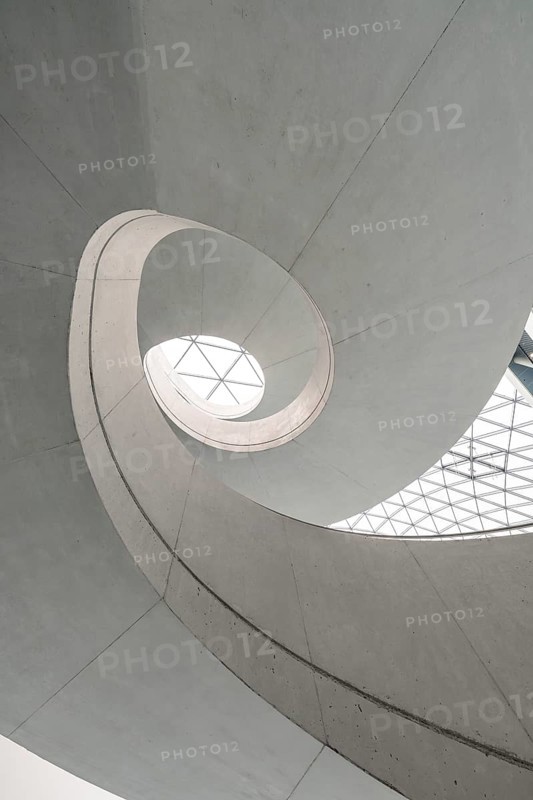 Modern architecture with a spiral design and natural lighting through a geometric glass skylight, University of Stuttgart, Germany, Europe