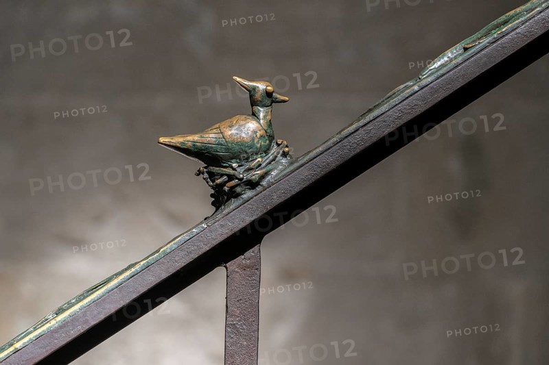 Metal figures on the banister leading to the gallery in Naumburg Cathedral, Saxony-Anhalt, Germany, Europe