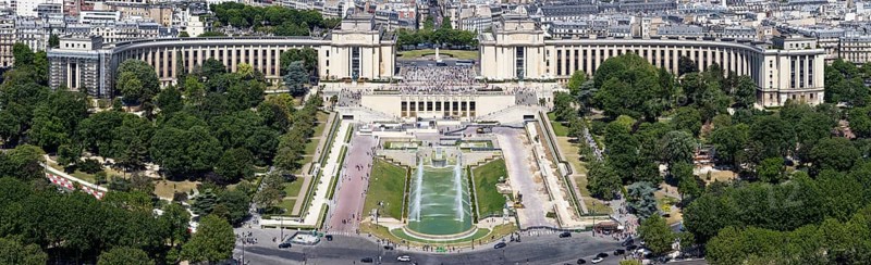 View of the Palais de Chaillot and its surrounding gardens and squares, Paris