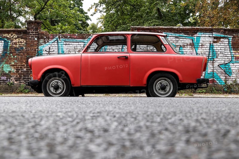 Trabant. Berlin Wall Memorial, sight and reminder of the division by the Berlin Wall and of the fatalities at the border. Bernauer Strasse, Berlin, Germany, Europe