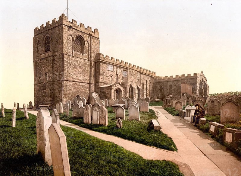 St Mary's Church from the 12th century is an Anglican parish church of the Church of England in Whitby, a historic harbour town on the North Sea coast of the county of Yorkshire in England, around 1890, Historic, digitally restored reproduction from a 19th century original St Mary's Church from the 12th century is an Anglican parish church of the Church of England in Whitby, a historic harbour town on the North Sea coast of the county of Yorkshire in England, around 1890, Historic, digitally restored reproduction from a 19th century original
