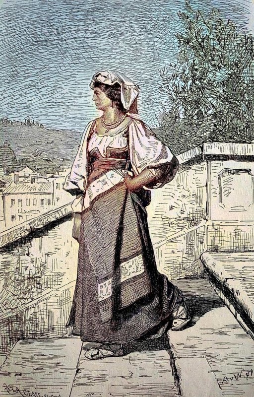 Stella, a young Italian woman in peasant dress, possibly a model for Goethe's tragedy Stella, Italy, digital reproduction of an original from the 19th century, original date unknown, Europe