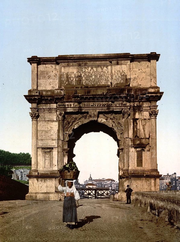 Triumphal Arch of Titus, Rome, Italy, Historic, digitally restored reproduction from a 19th century original, Record date not stated, Triumphal Arch of Titus, Rome, Italy, Historic, digitally restored reproduction from a 19th century original, Record date not stated, Europe