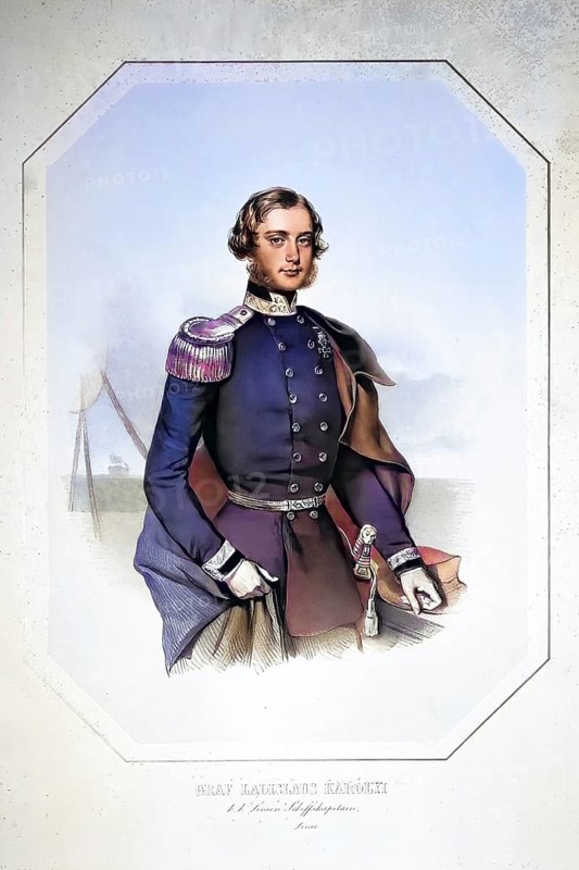 Ladislaus Count Karolyi (born 26 February 1824: died 23 June 1852 in Trieste, Austrian Empire) was a Hungarian imperial and royal naval officer. Naval officer, Historical, digitally restored reproduction from a 19th century original, Record date not stated