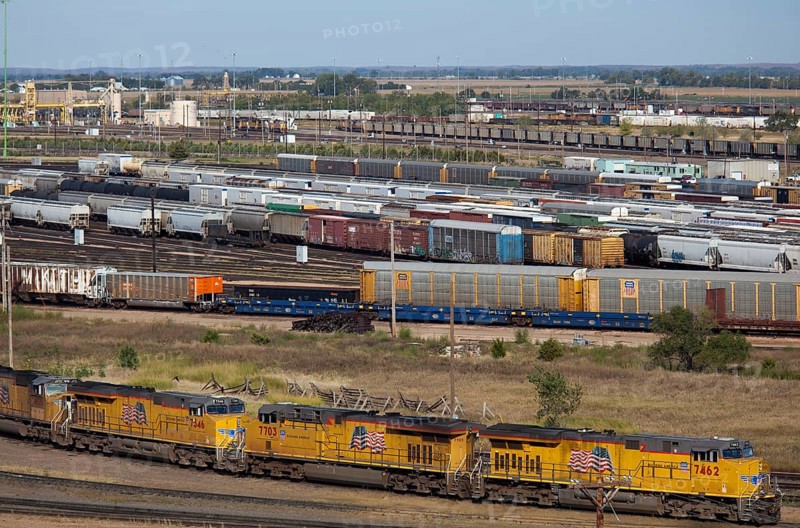 North Platte, Nebraska - The Union Pacific Railroad's Bailey Yard, the largest rail yard in the world. The yard handles 14, 000 rail cars every day. The yard's operations are visible from the the UP's eight-story Golden Spike Tower and visitor center.
