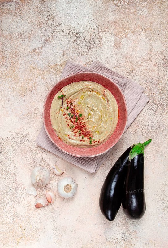 Babaganoush, eggplant appetizer, traditional Lebanese cuisine, homemade, no people