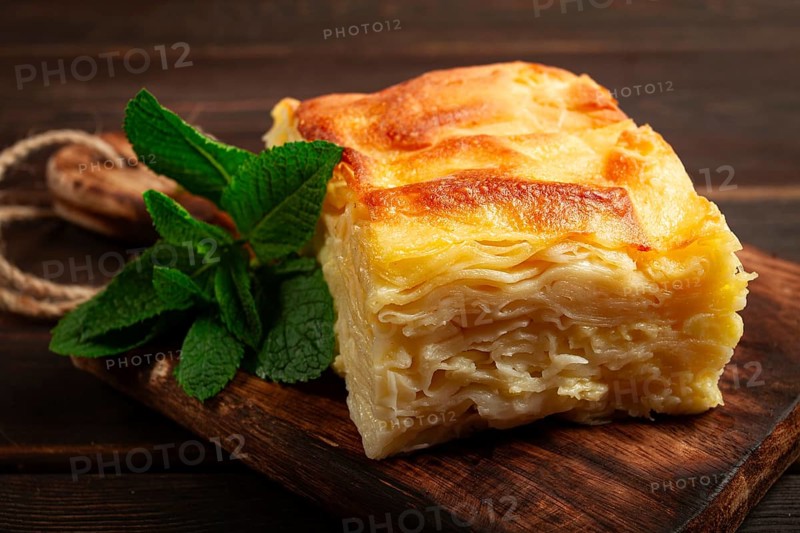 Achma, khachapuri, Georgian cuisine, homemade, no people, on a wooden background