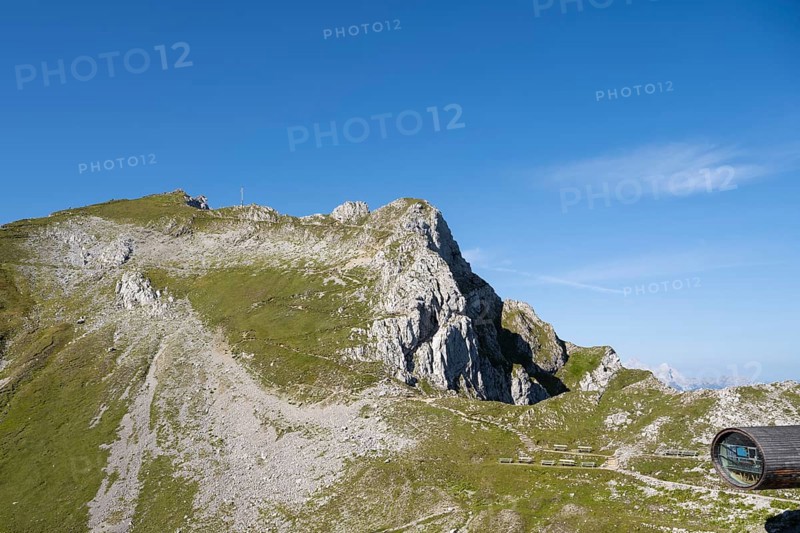 Karwendel with Nature Information Centre Bergwelt Karwendel, museum, telescope, Karwendel Mountains, Mittenwald, Werdenfelser Land, Bavaria, Upper Bavaria, Germany, Europe