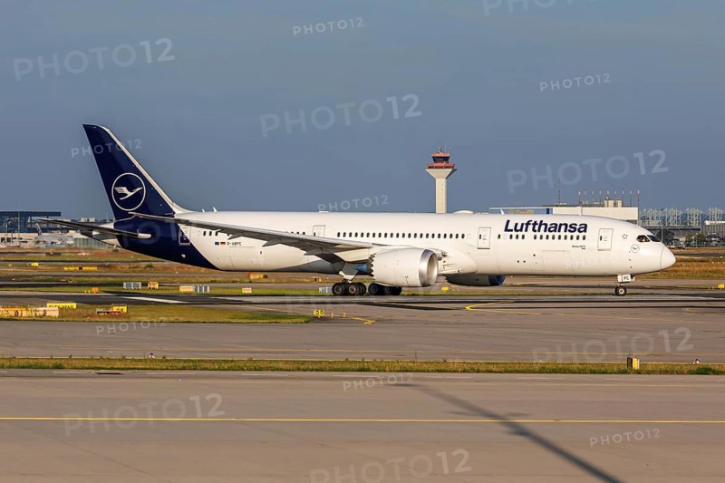 A Lufthansa Boeing 787-9 Dreamliner aircraft with the registration D-ABPC at the airport in Frankfurt, Germany, Europe