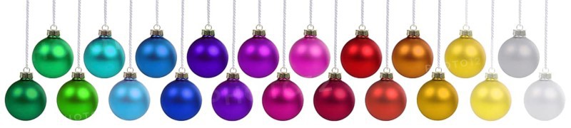 Christmas baubles hanging jewellery banner Christmas baubles decoration cut-out isolated in Stuttgart, Germany, Europe