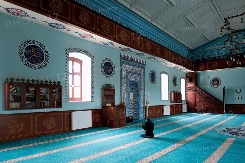 Man praying in the Fethiye Mosque, former Russian Orthodox Church, Interior, Kars, Turkey, Asia