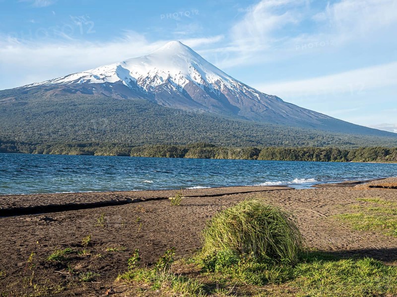 Beach Playa Ensenada, lake Llanquihue, volcano Osorno, chilenean lake district, Los Lagos region, Chile, South America